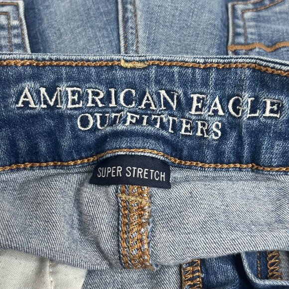 American Eagle Denim Shorts Size 2 Destroyed Hi Rise Shorties Super Stretch - Picture 7 of 13